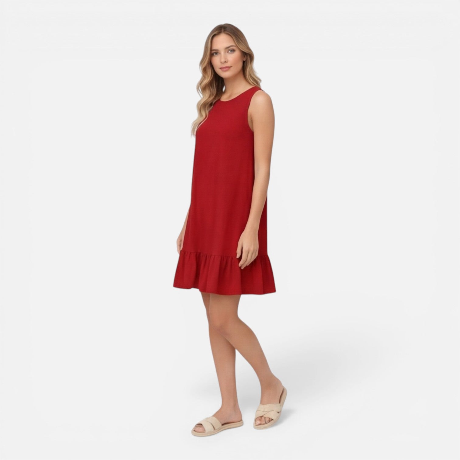 Elin | Sleeveless Ruffle Hem A-Line Midi Dress