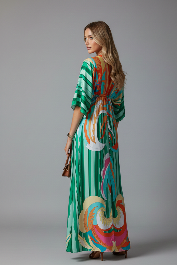 Marlowe | Drawstring Waist Boho Printed Maxi Dress