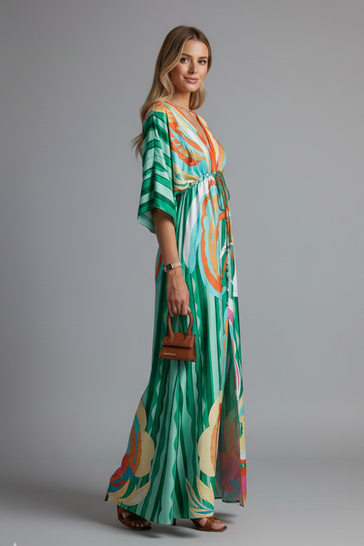 Marlowe | Drawstring Waist Boho Printed Maxi Dress