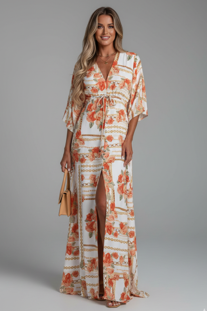 Marlowe | Drawstring Waist Boho Printed Maxi Dress