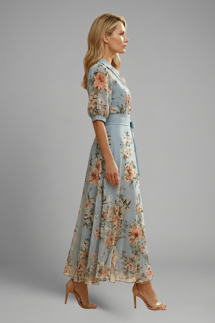Valeria | Floral V-Neck Wrap Maxi Dress with Sash