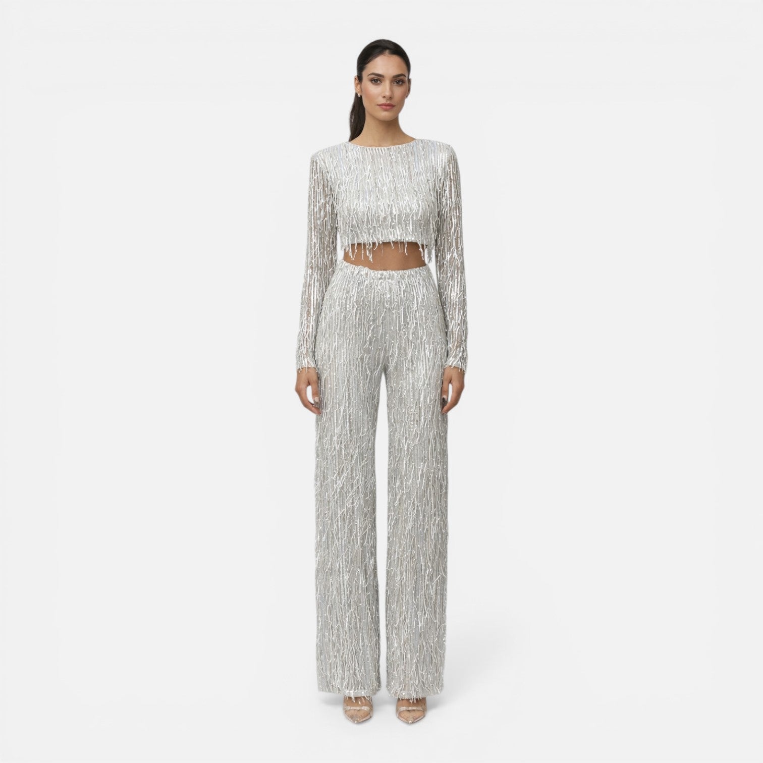 Talia | Sequin Crop Top & Wide-Leg Pants Set