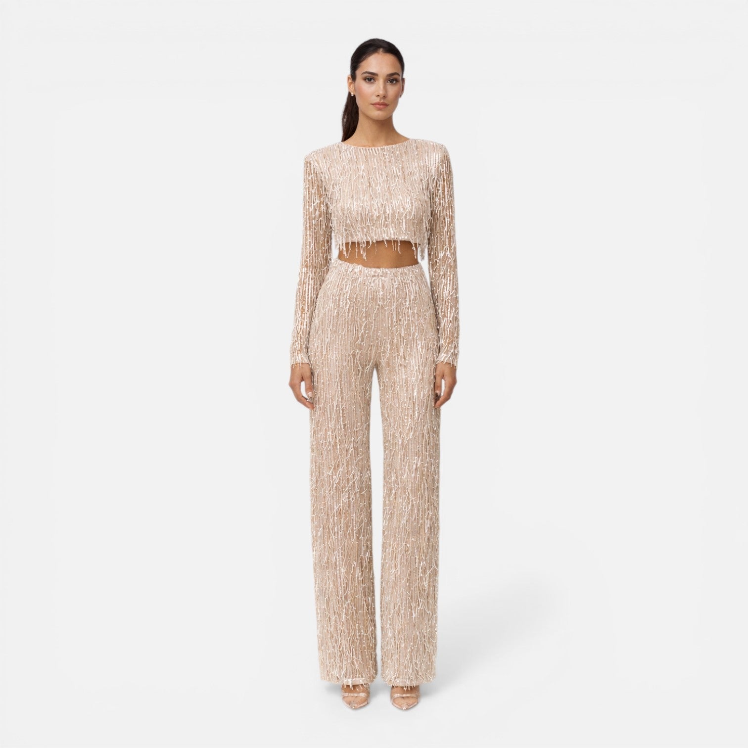 Talia | Sequin Crop Top & Wide-Leg Pants Set