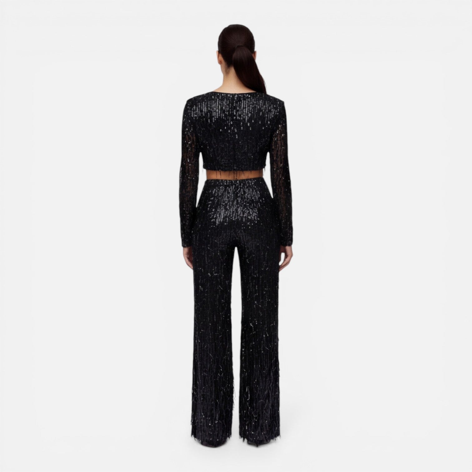 Talia | Sequin Crop Top & Wide-Leg Pants Set