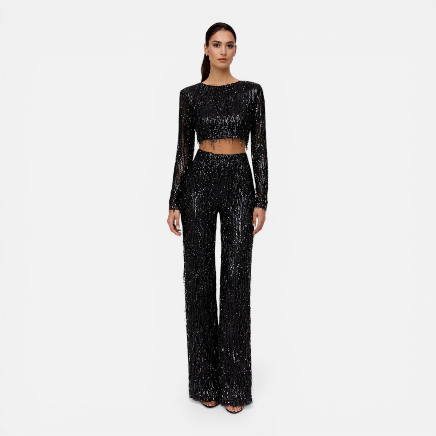 Talia | Sequin Crop Top & Wide-Leg Pants Set