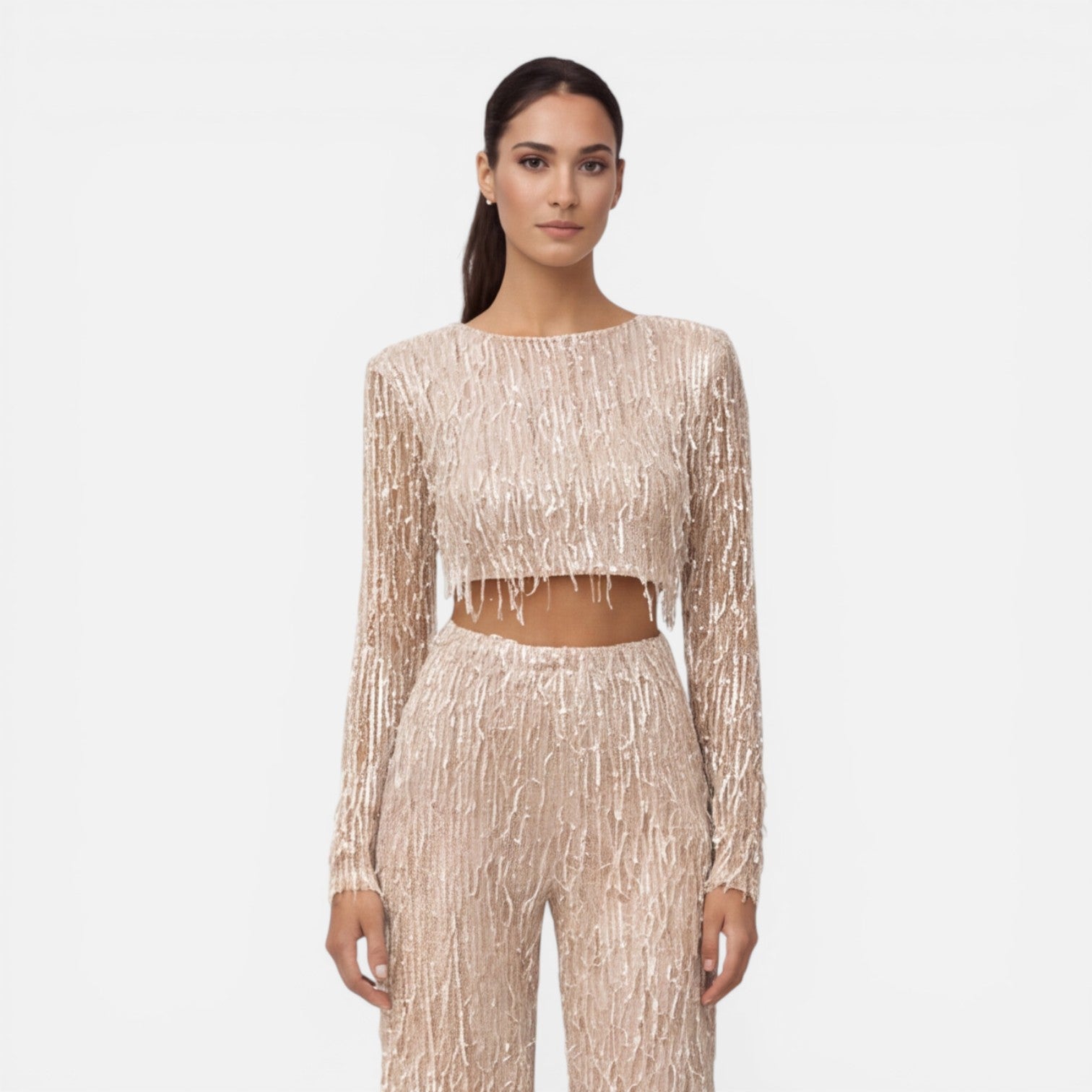 Talia | Sequin Crop Top & Wide-Leg Pants Set