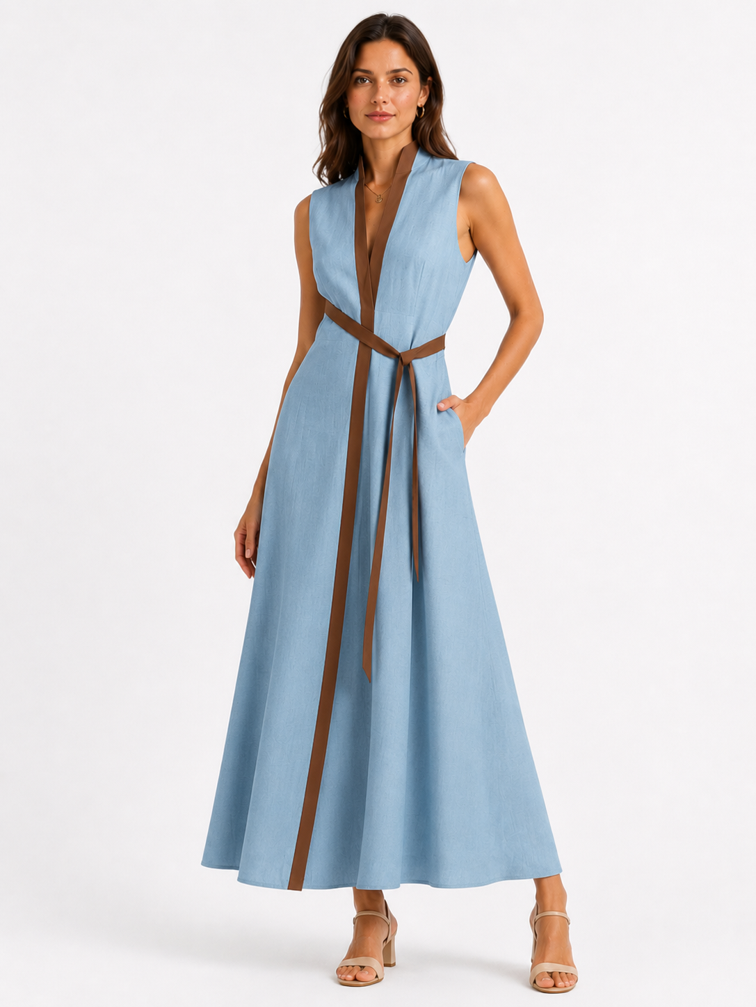 Belen | Sleeveless Stand Collar Midi Dress