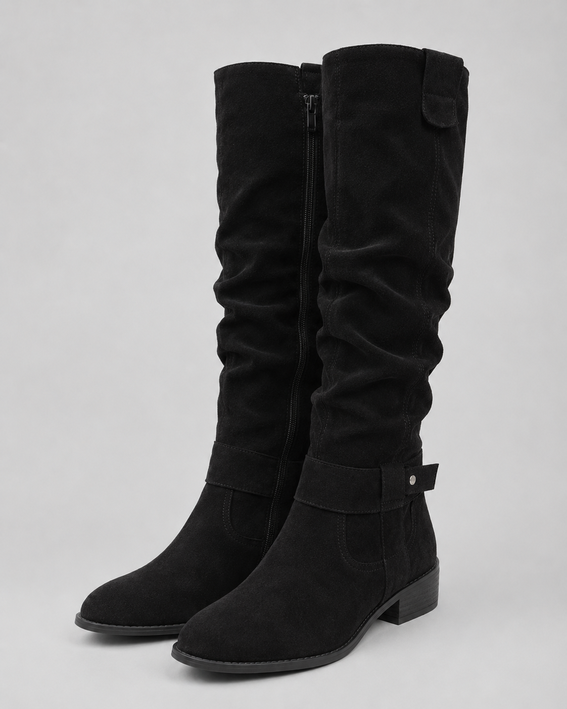Kova | Suede Knee-High Low Heel Boots
