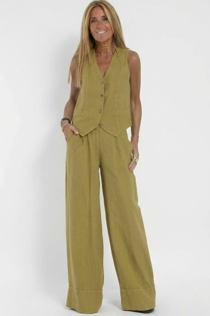 Edda | V-Neck Waistcoat & Wide-Leg Trouser Co-ord Set