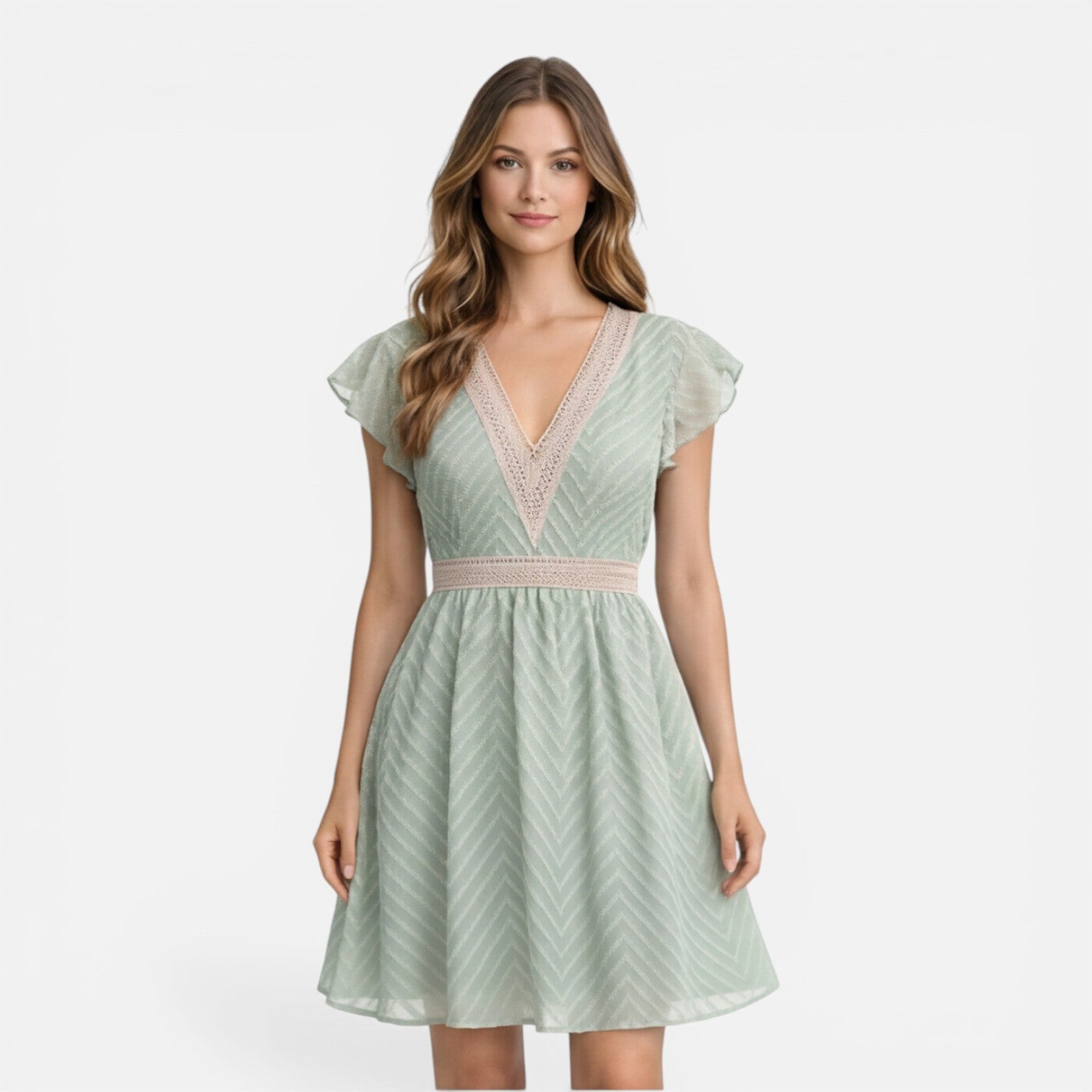 Seren | V-Neck Lace Waist A-Line Midi Dress