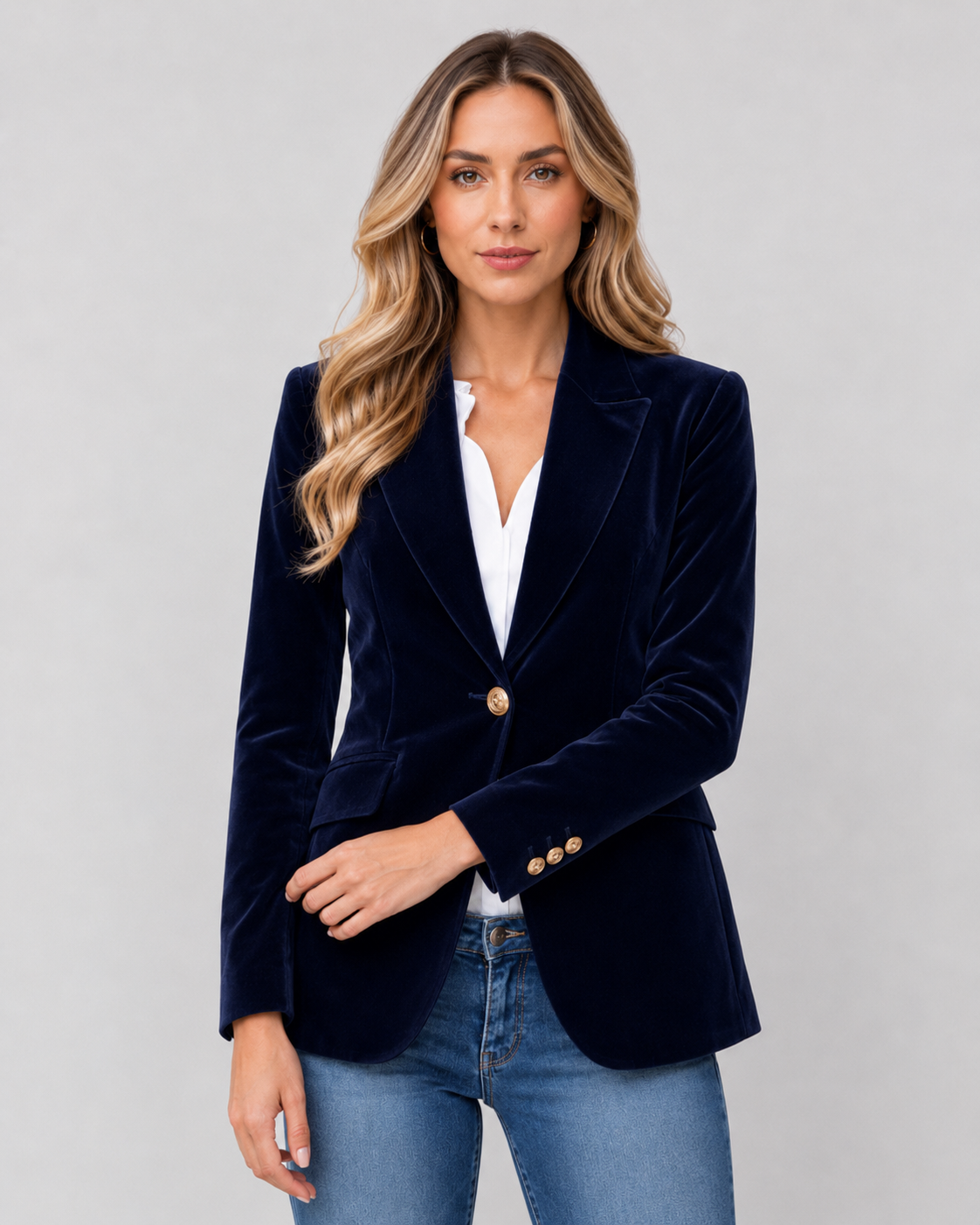 Lila | Tailored Single Button Velvet Blazer