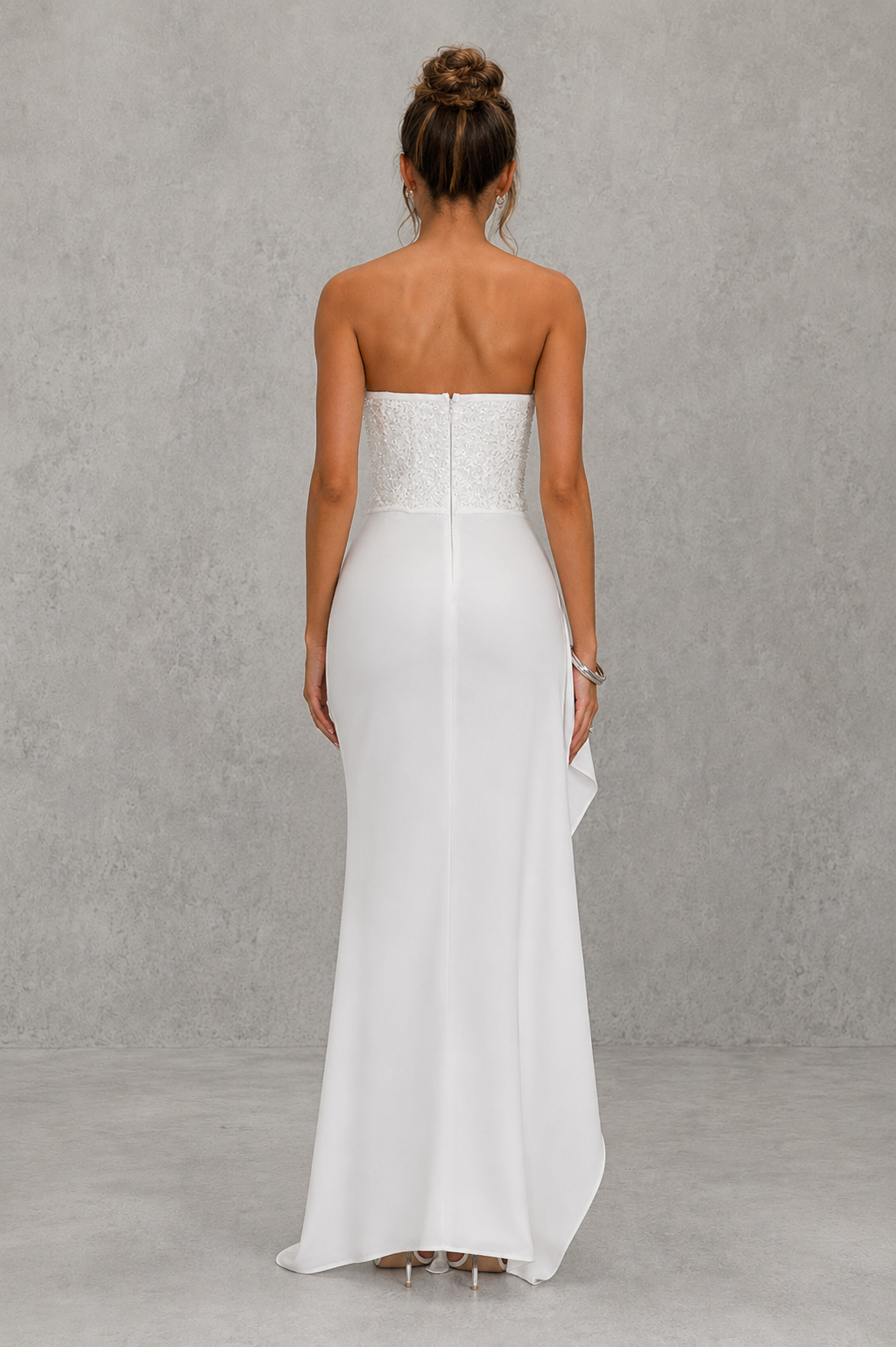 Chloe | Strapless Beaded Corset Satin Maxi Dress
