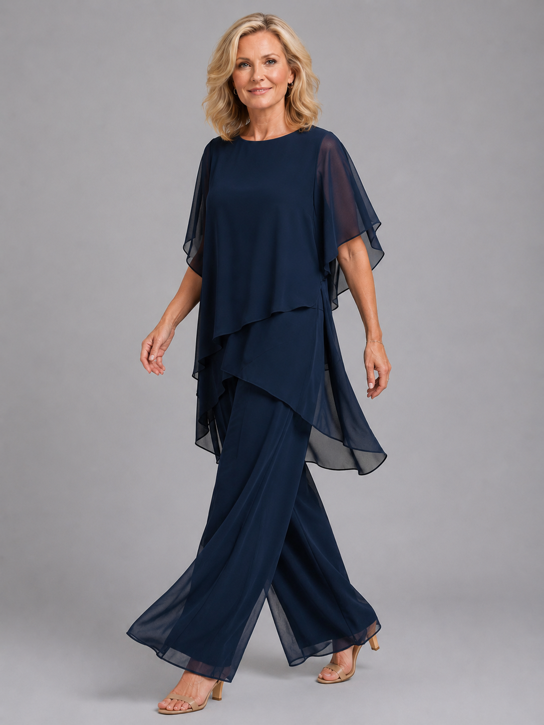 Romy | Asymmetric Layered Chiffon Wide-Leg Set