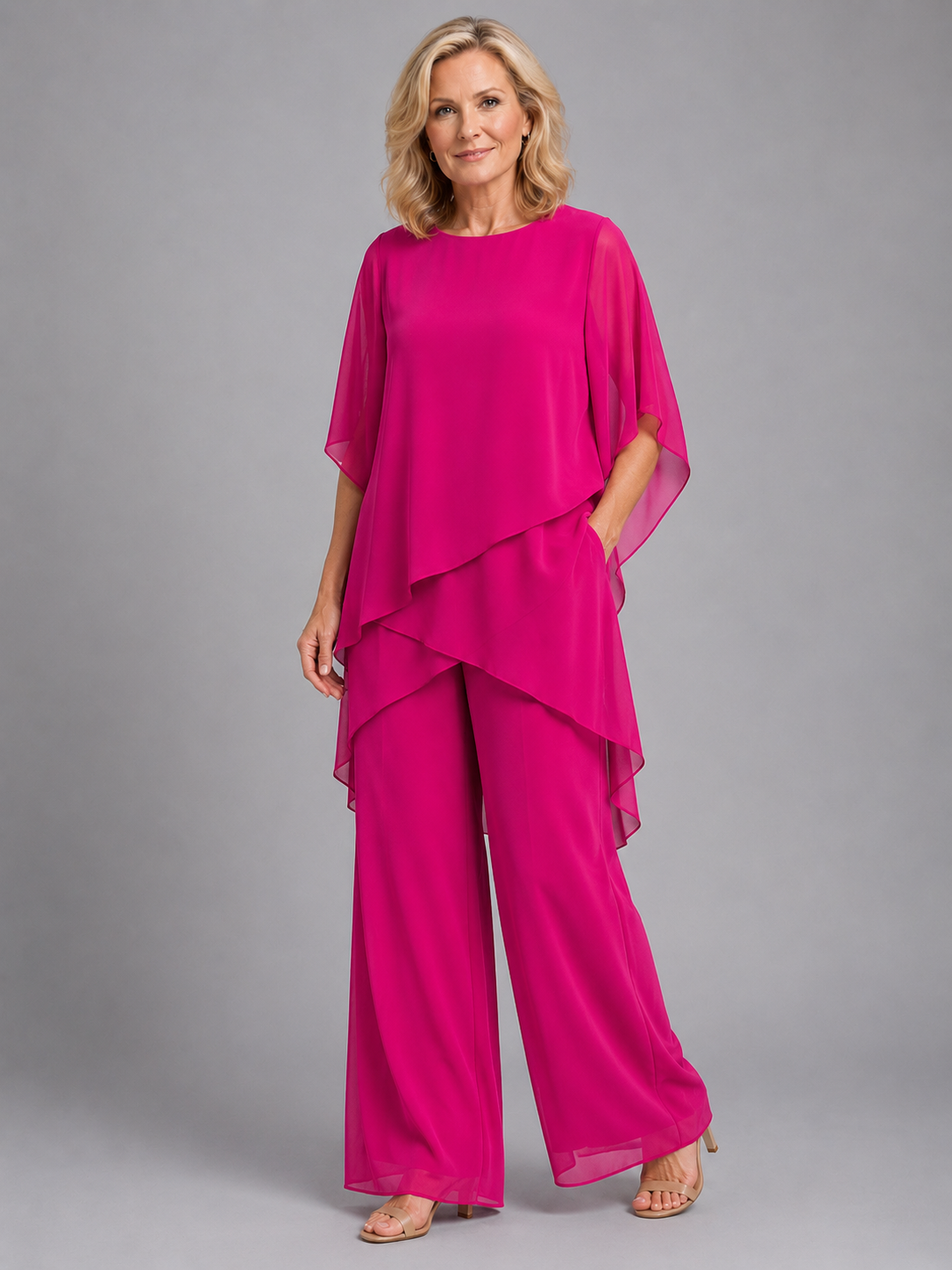 Romy | Asymmetric Layered Chiffon Wide-Leg Set