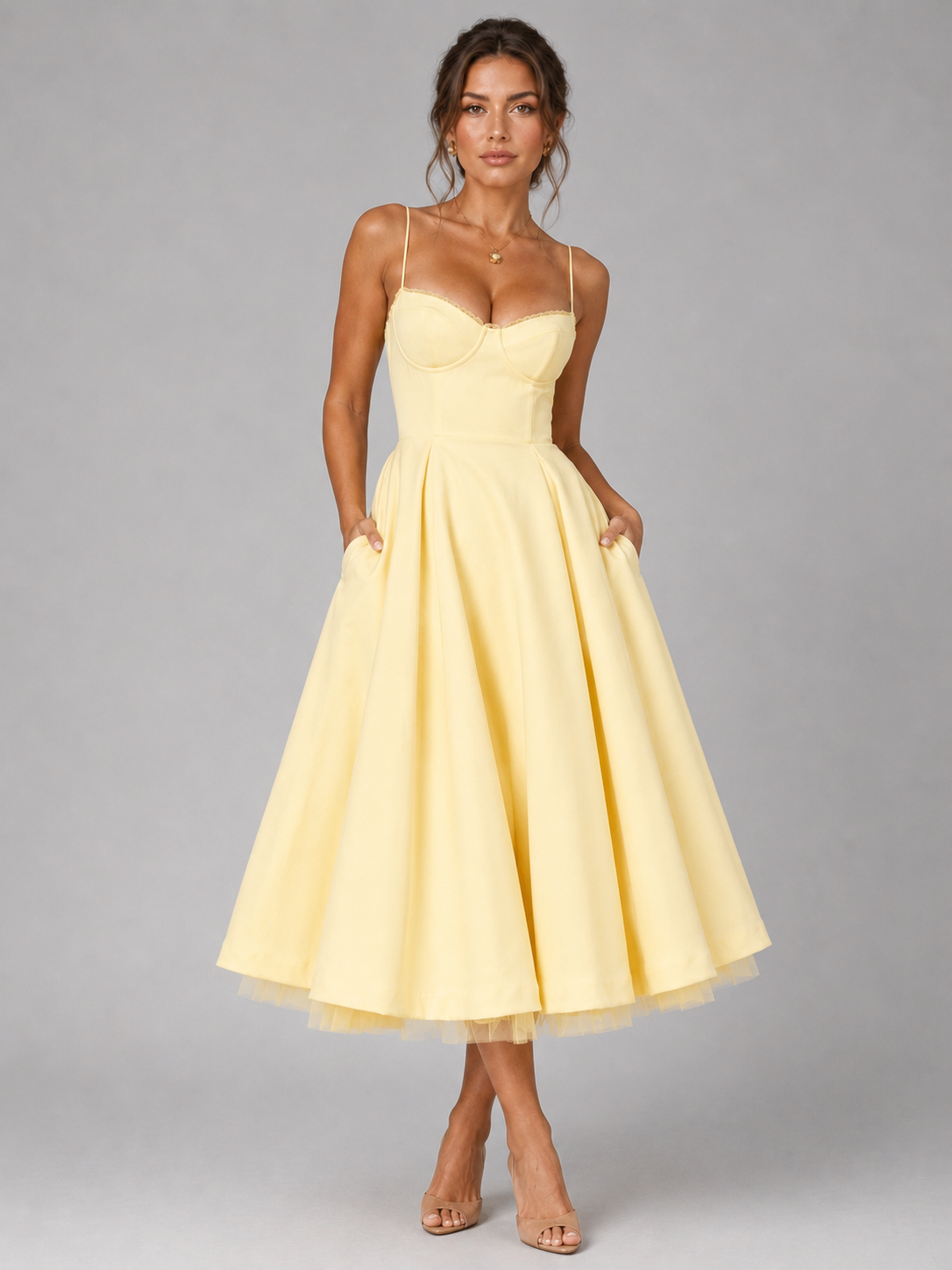 Micaela | Corset Full Skirt Midi Dress