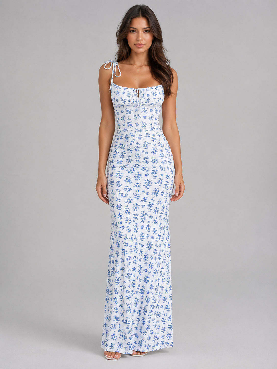 Cora | Floral Lace-Up Maxi Dress