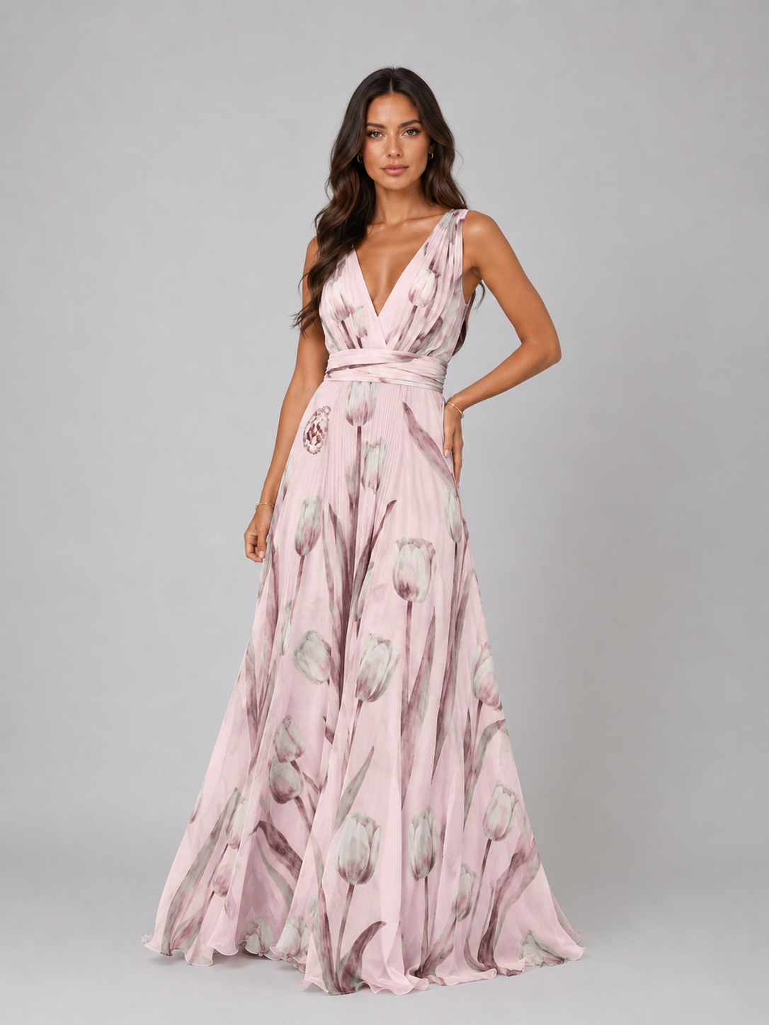 Juliette | Floral V-Neck Cinched Waist Maxi Dress