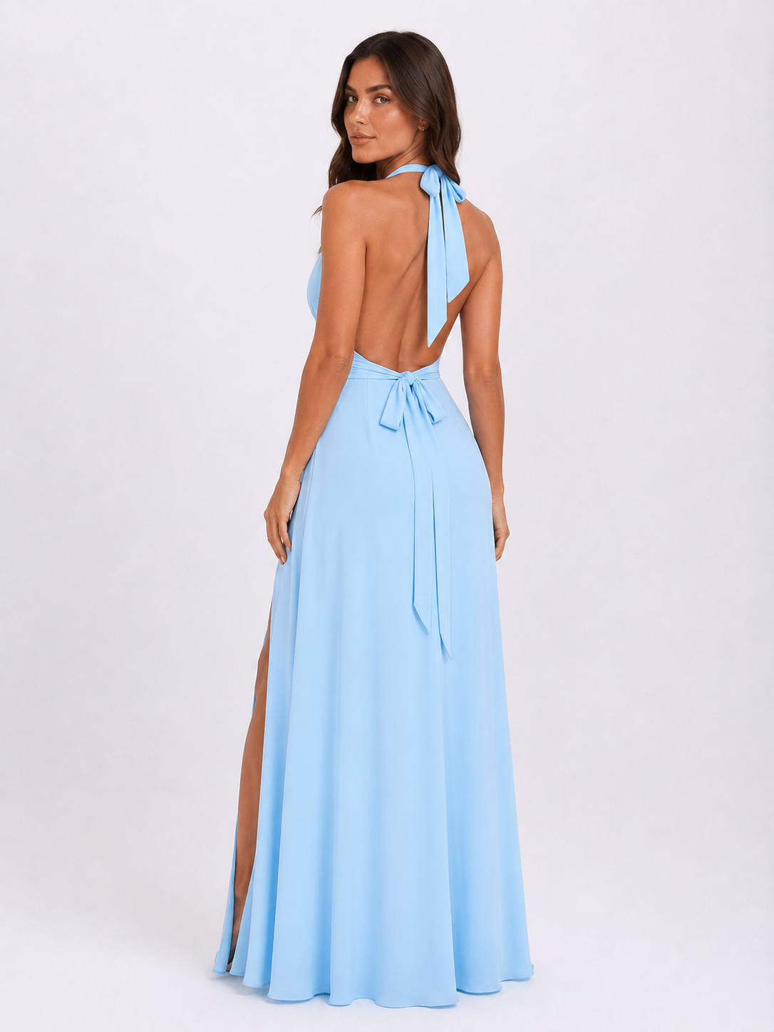 Kira | Halterneck Side Split Maxi Dress