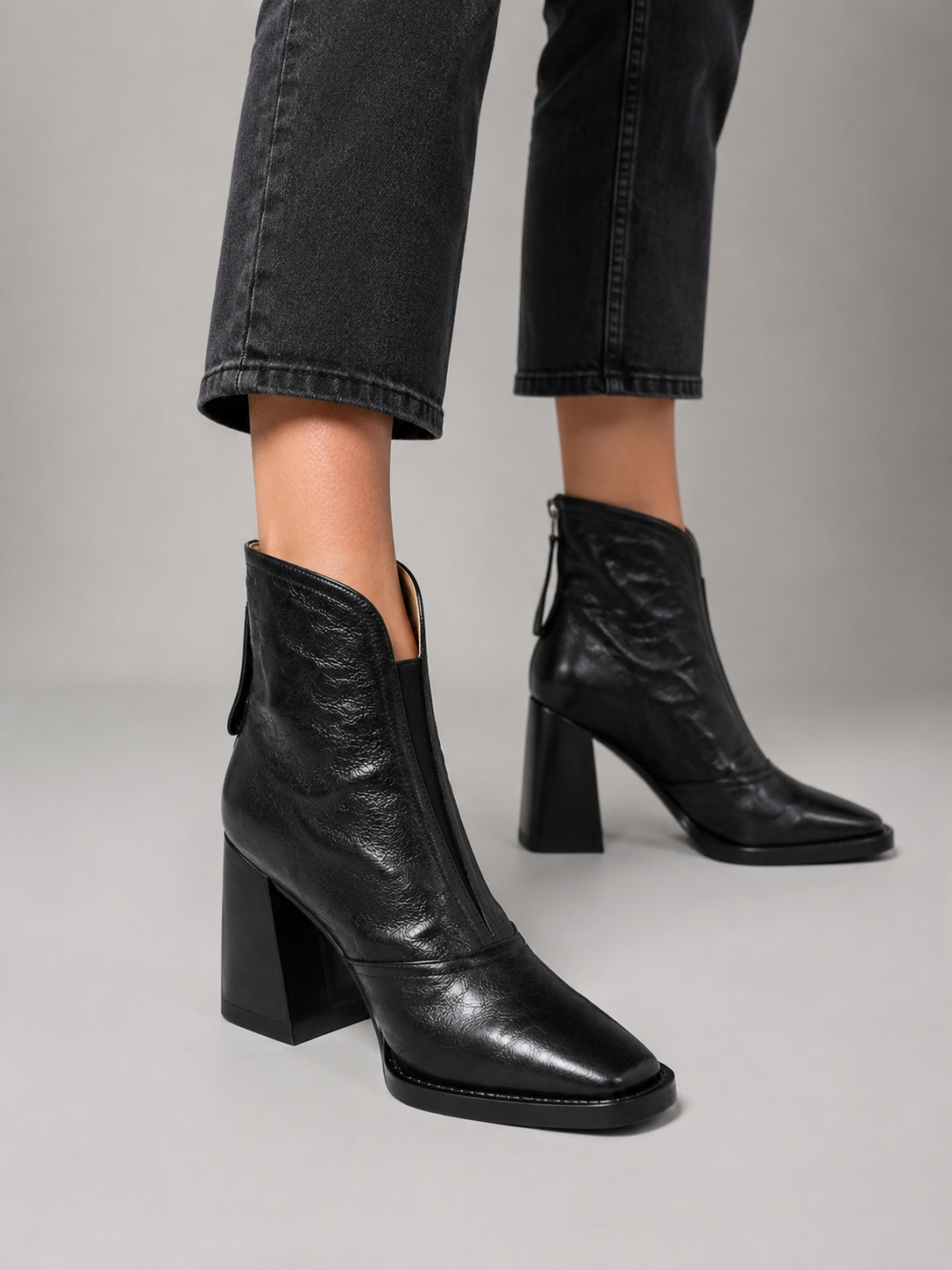 Catalina | Block Heel Leather-Look Ankle Boots
