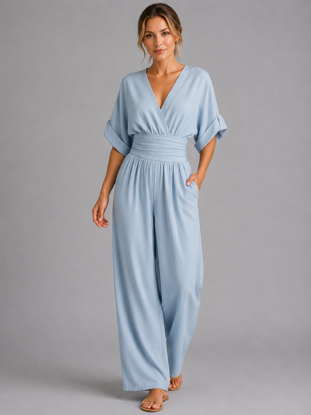 Reva | Cinched Waist Wide-Leg Jumpsuit