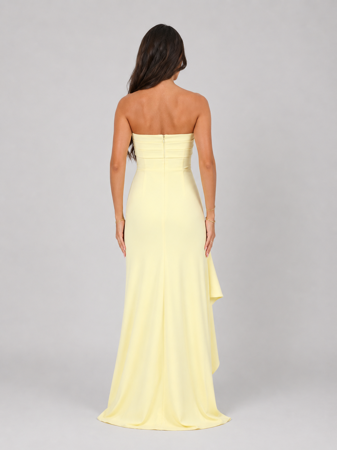 Saskia | Strapless Ruched Thigh-Split Maxi Dress