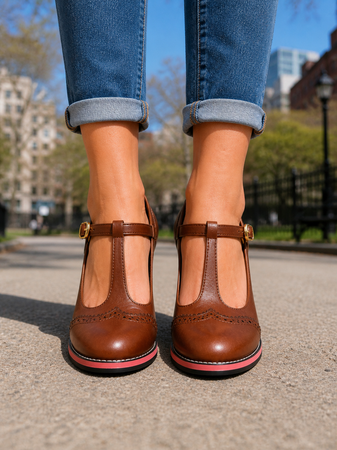 Orsini | Brogue T-Bar Block Heel Shoes
