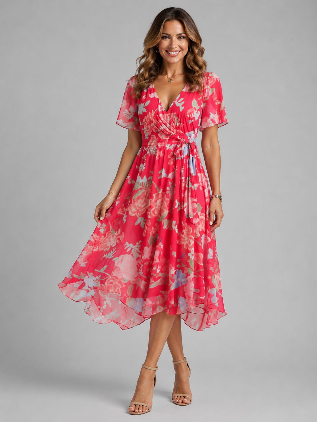 Piper | Floral Flutter Sleeve Midi Dress