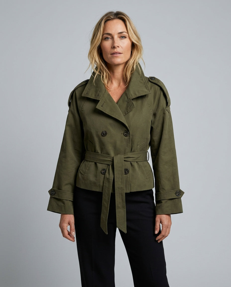Wren | Cropped Double-Breasted Jacket with Tie Belt