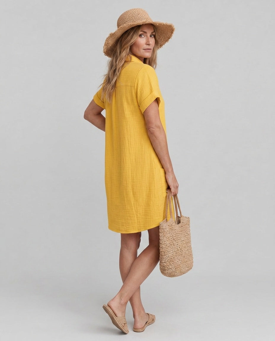 Mia | Short Sleeve Pocket Knee Length Midi Dress