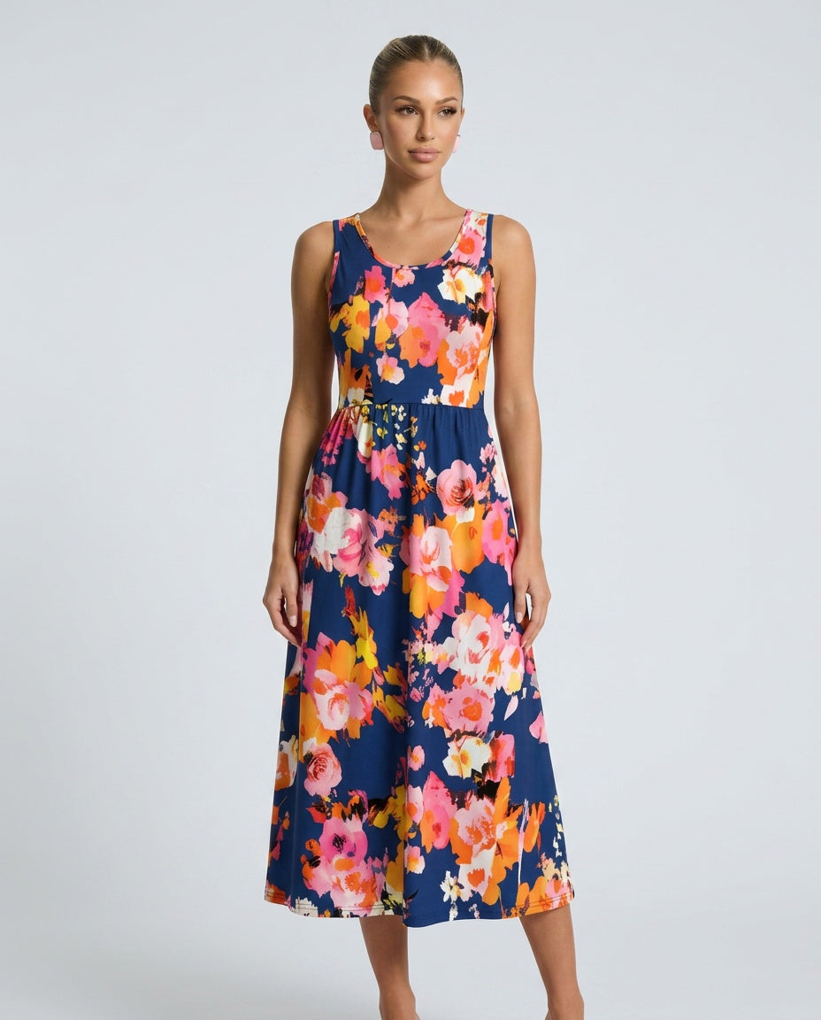 Everly | Halter Neck Flowy Printed Midi Dress