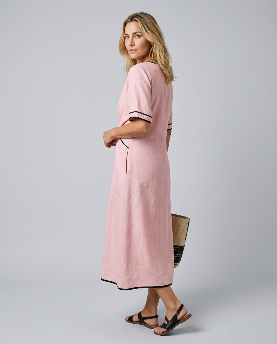 Linnea | V-Neck Gathered Waist Midi Dress