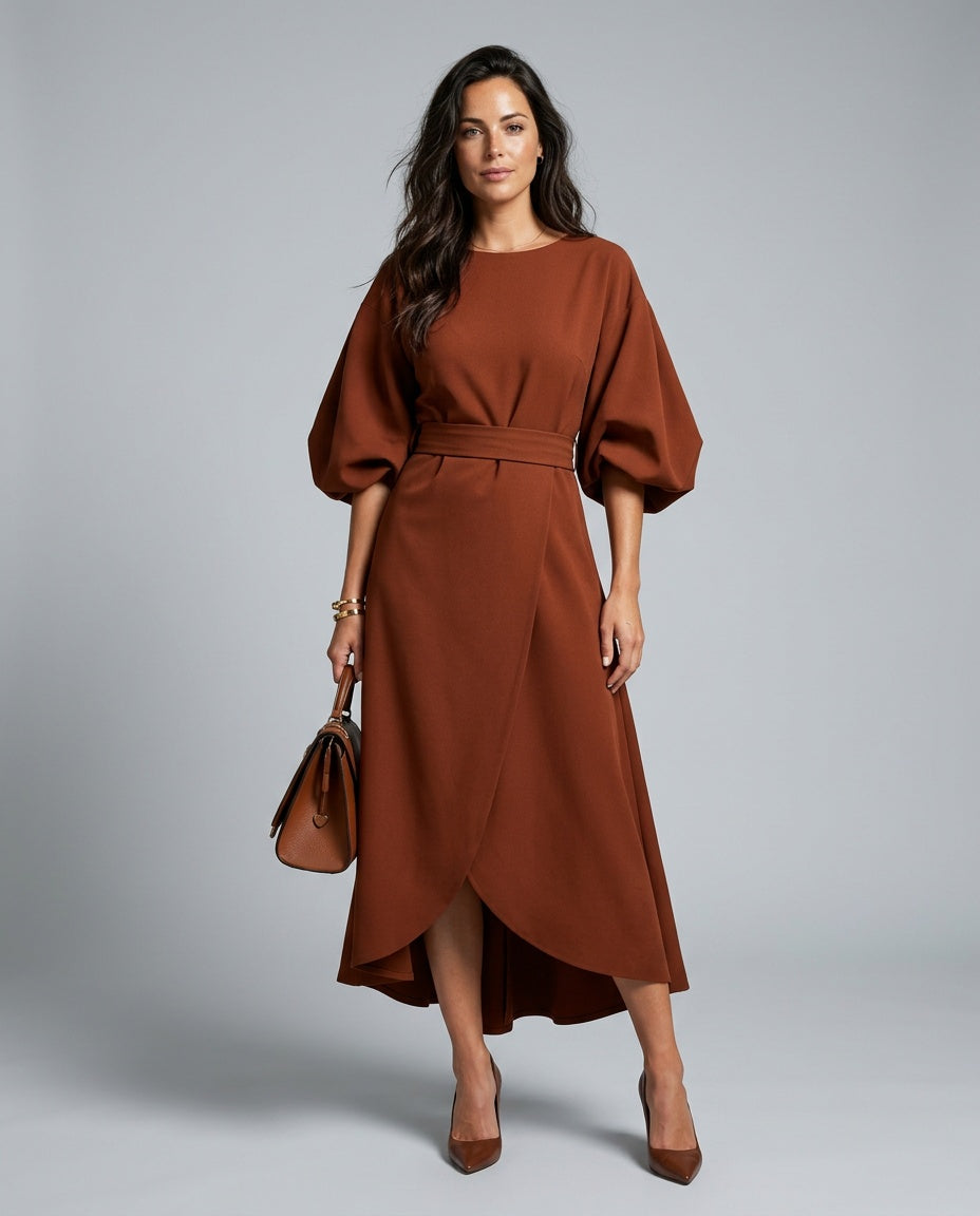 Sawyer | Cape Sleeve Asymmetric Draped Maxi Dress