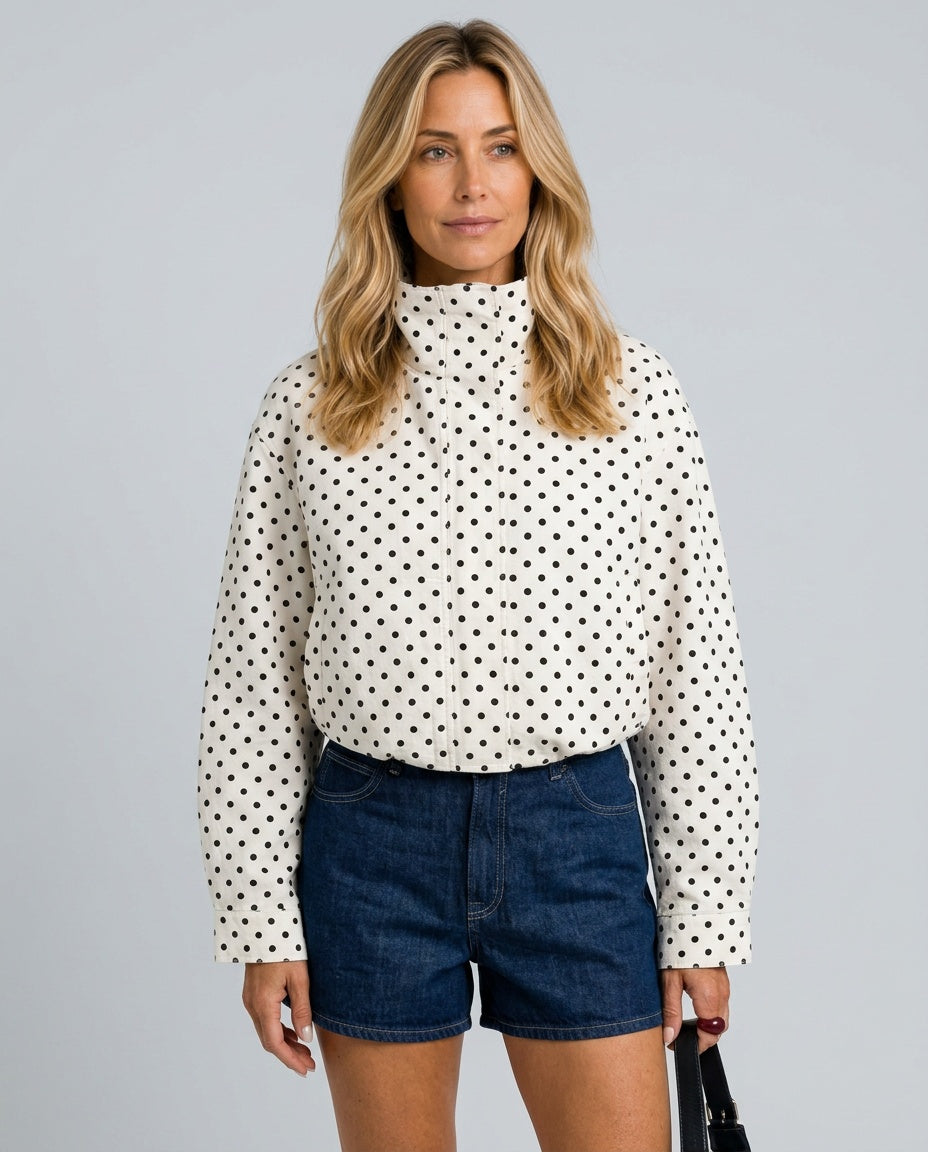 Bianca | Cropped Polka Dot Long Sleeve Jacket