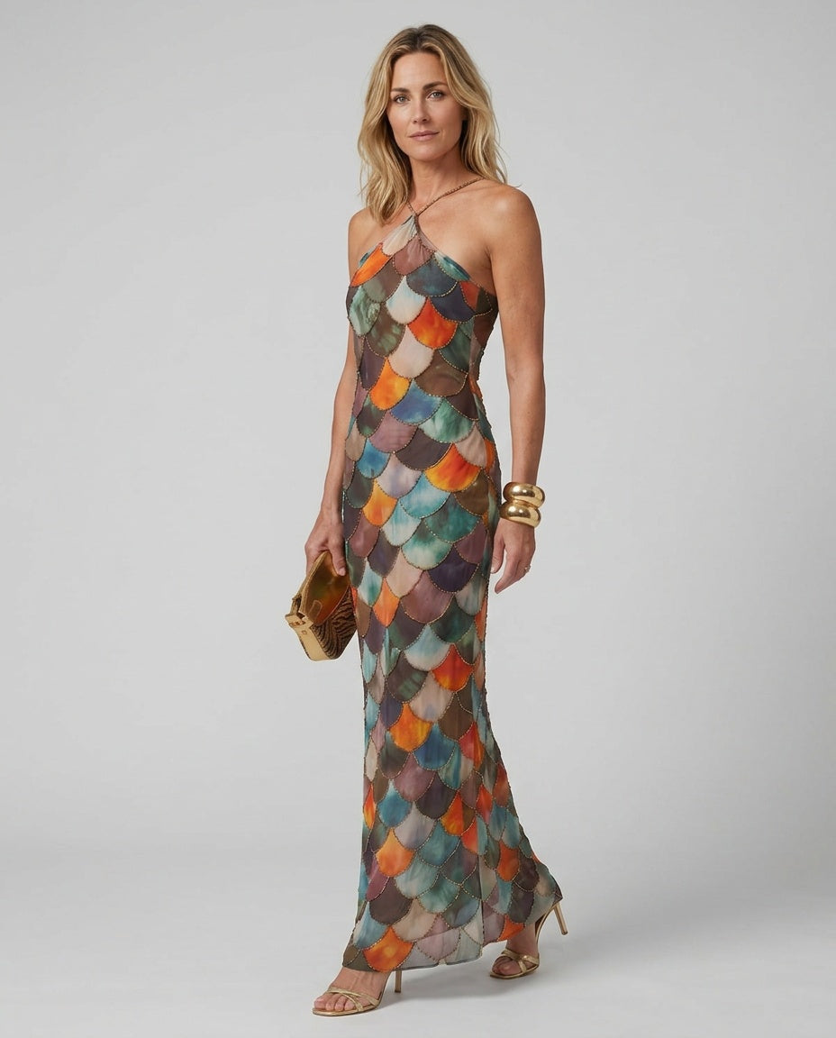 Margot | Fitted Scale Pattern Maxi Dress