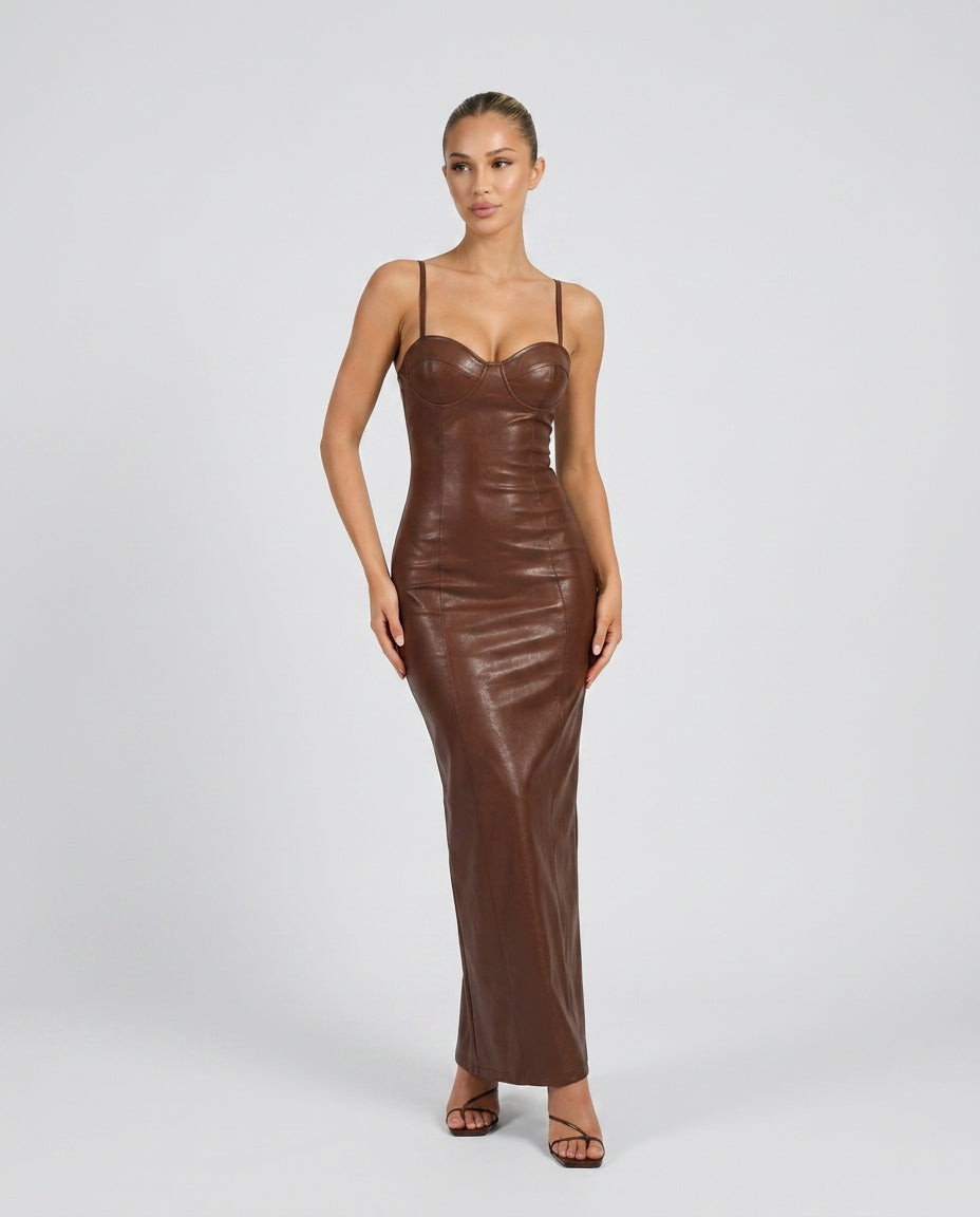 Colette | Corset Faux Leather Maxi Dress