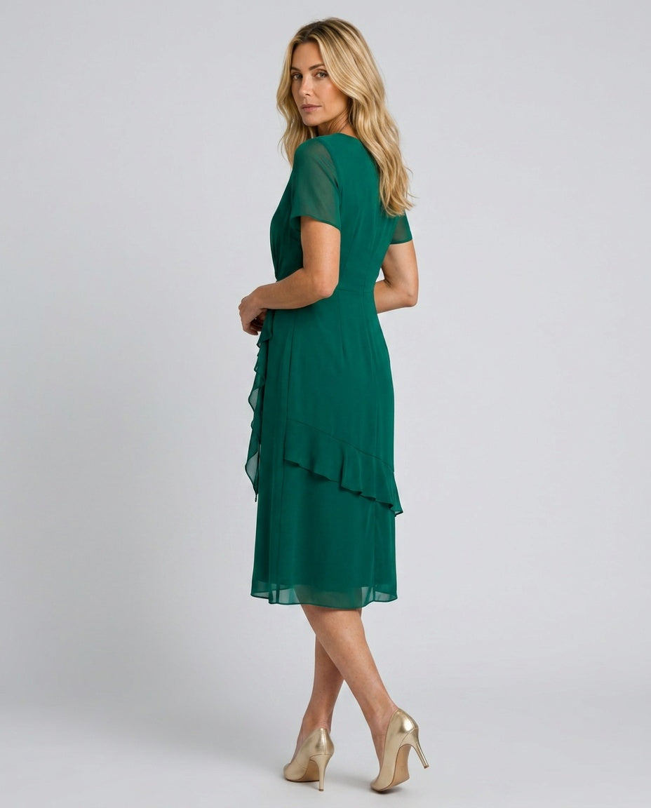 Eira | Short Sleeve Layered Hem Midi Dress