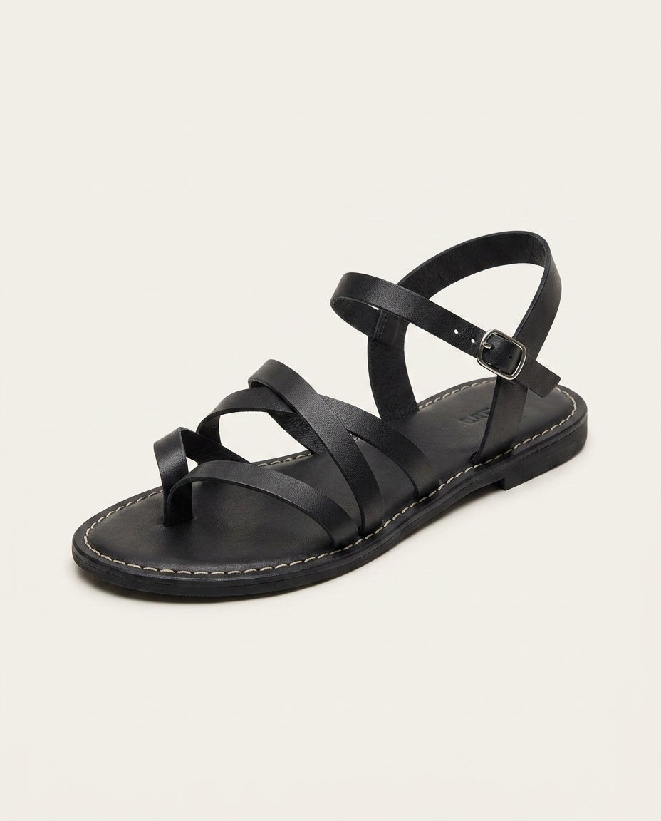 Revae | Strappy Toe Loop Flat Sandals with Ankle Strap