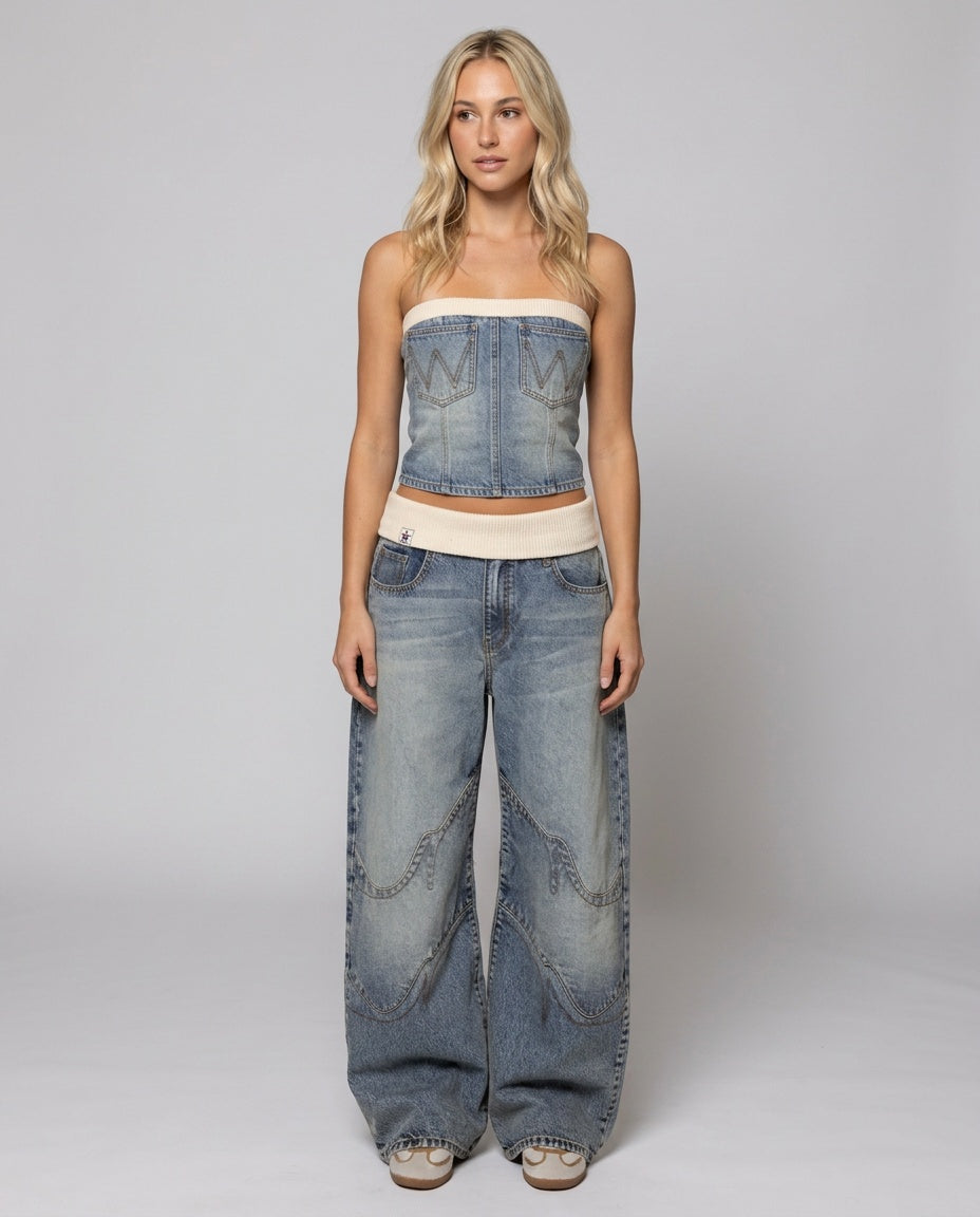 Aubrey | Wide-Leg Contrast Waistband Jeans