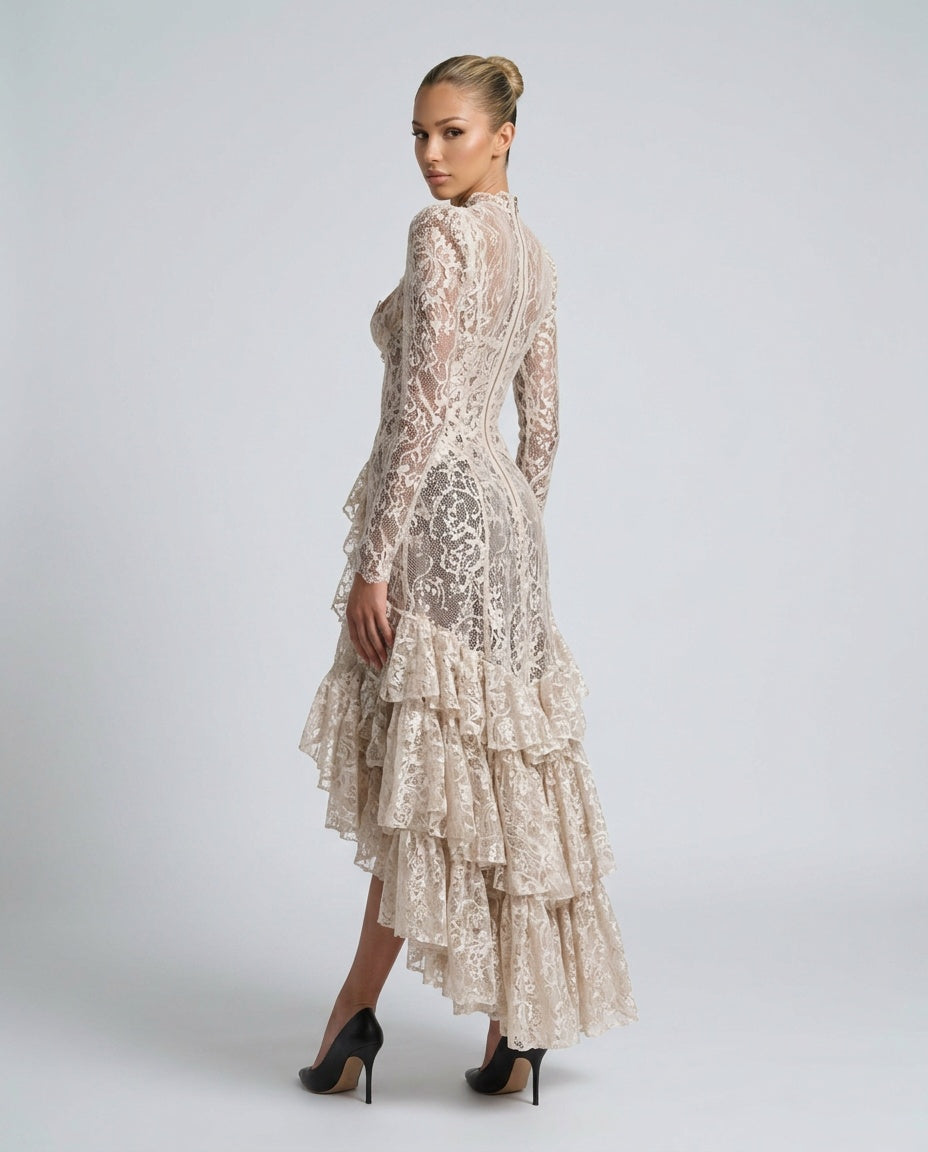 Savannah | Asymmetric Floral Lace Midi Dress