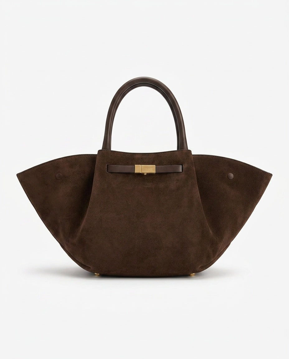 Minimalist Vegan Suede Tote Bag with Gold Lock