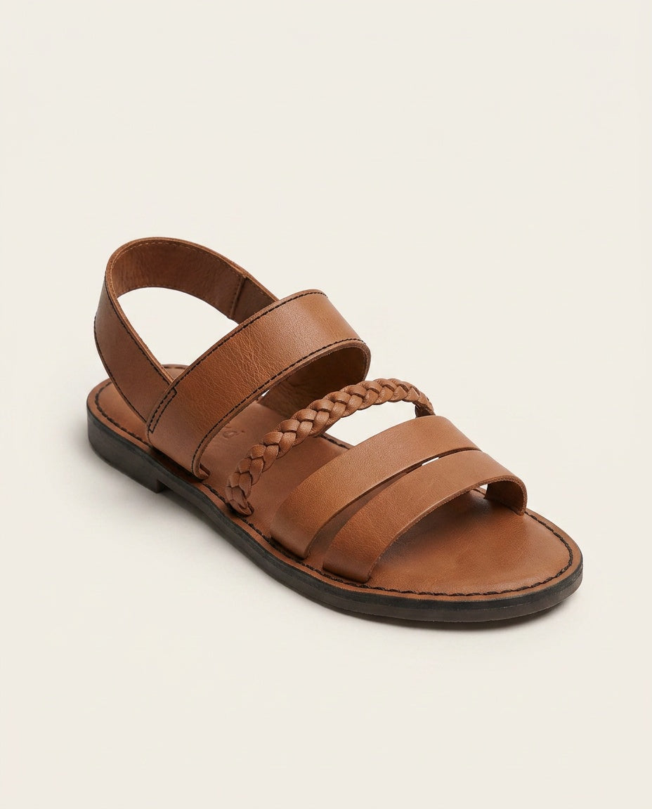 Sera | Flat Leather Strap Summer Sandals