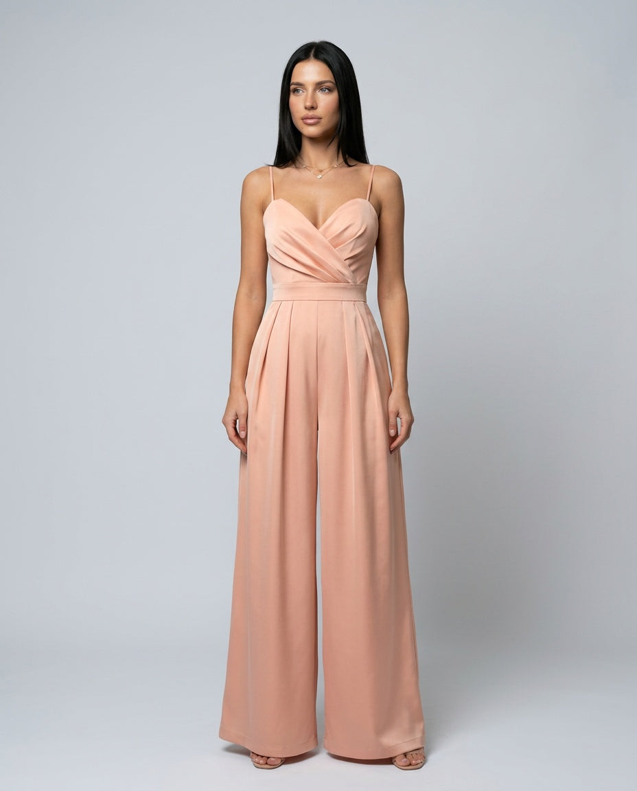 Esme | Wrap Front Satin-Look Wide Leg Jumpsuit