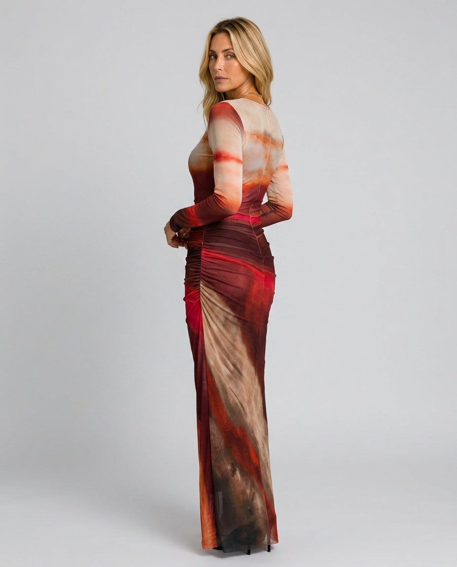 Vera | Printed Long Sleeve Bodycon Maxi Dress