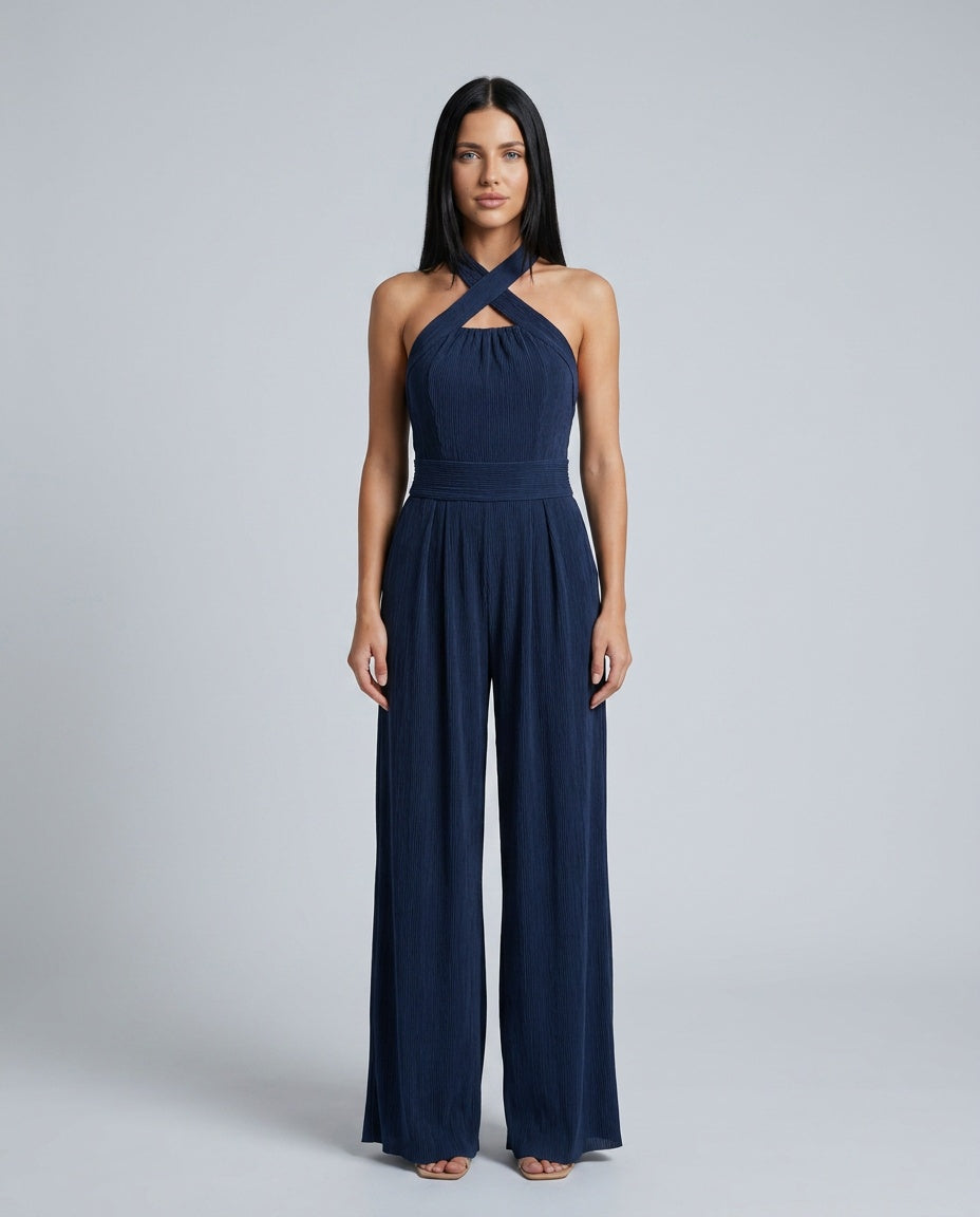 Paloma | Cross Halter Wide-Leg Jumpsuit
