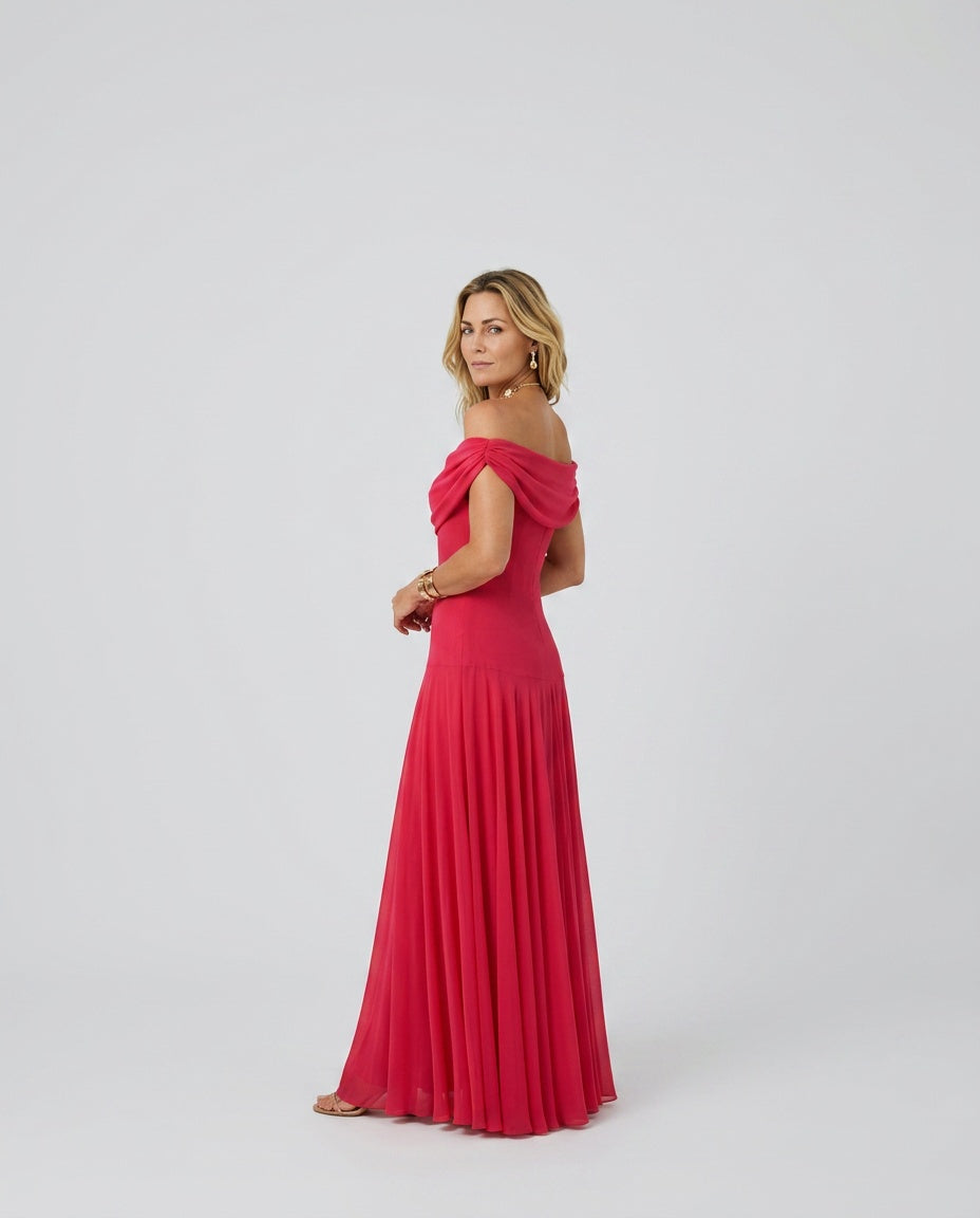Everly | Off-Shoulder Draped Flowing Maxi Dress