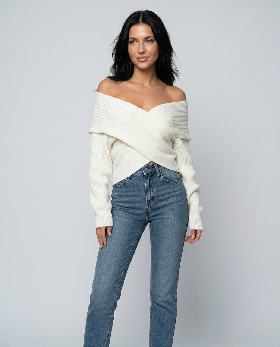 Lorena | Cropped Off-Shoulder Knit Cardigan
