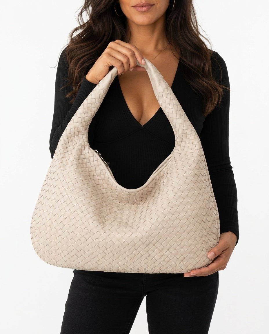Oversized Woven Vegan Leather Tote Bag