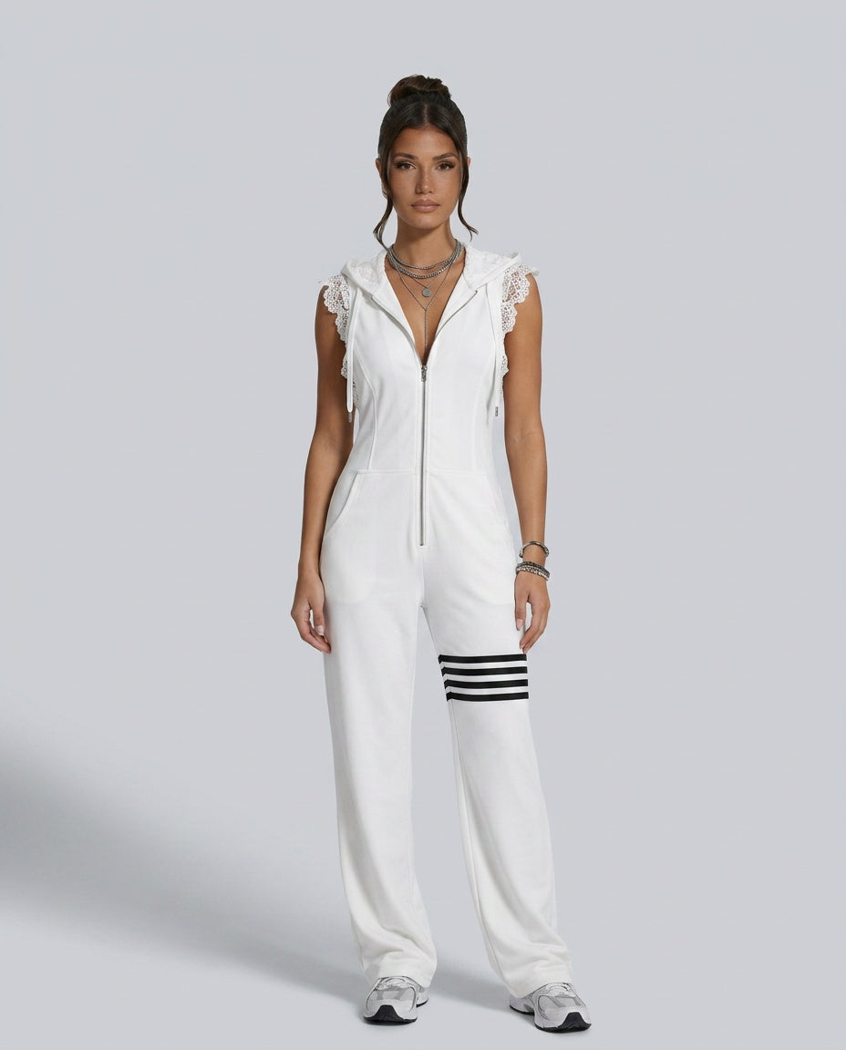 Ryva | Hooded Striped Retro Sports Jumpsuit