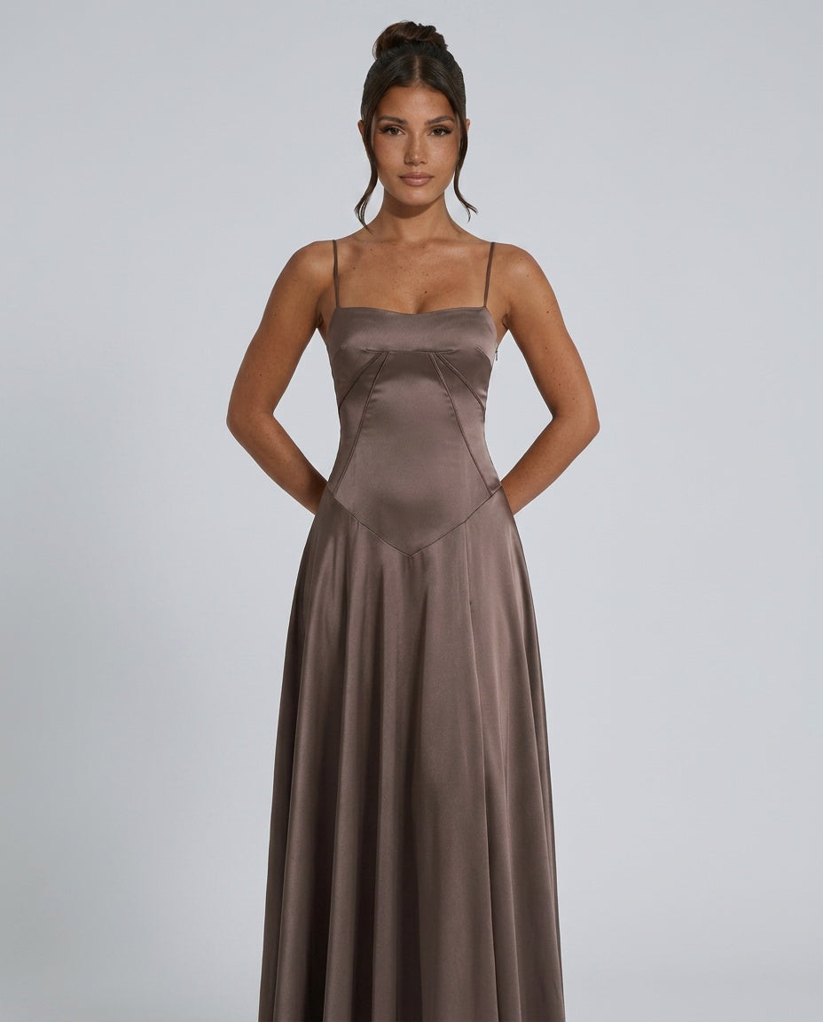 Quinn | Sweetheart Darted Satin-Look Maxi Dress