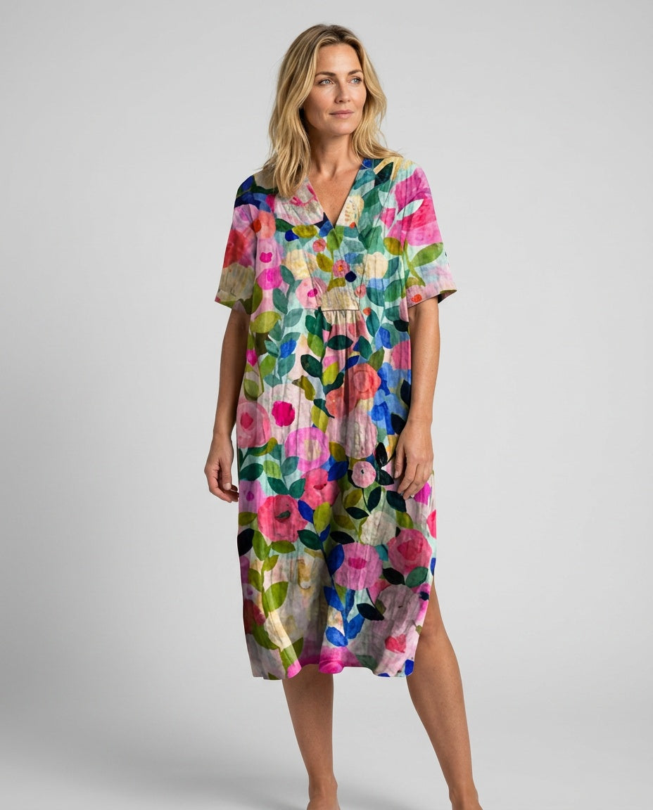 Isolde | Short Sleeve Floral Midi Dress
